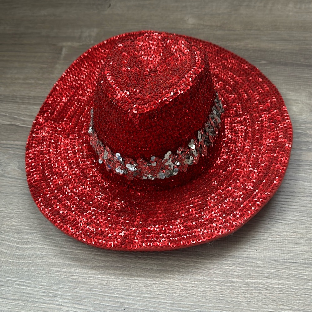 JC Vintage Red And Silver Sequined Hat